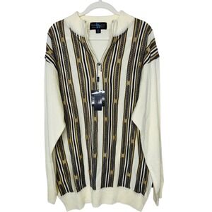 Steve Harvey Celebrity Pullover Cream Sweater XL Indie 1/4‎ Zip Textured Stripe